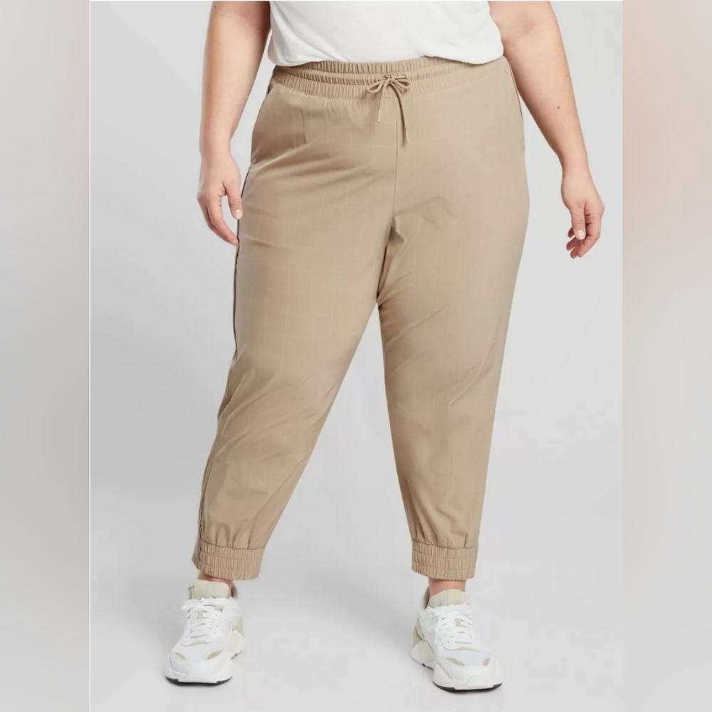 ATHLETA Brooklyn Textured Jogger Pant Windowpane Silt Taupe Size: 26 NWOT
